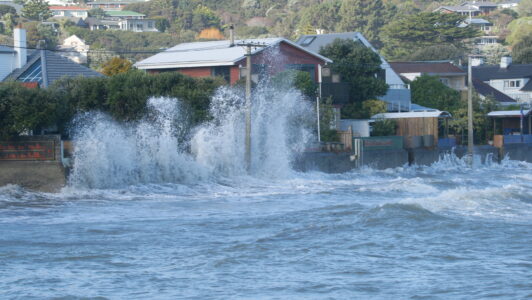 Sea wall protecting local houses