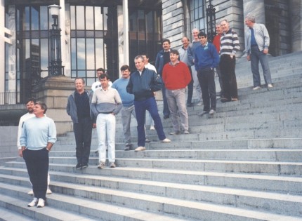 On the steps of Parliament - check out the background.