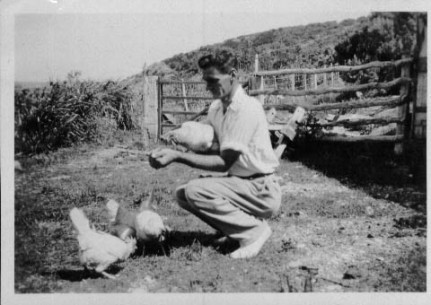 Ray Wilkinson feeding the chooks