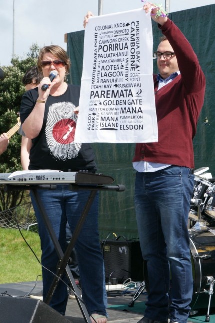 The mayor is pleased with his presentation Tea Towel (available through Paremata School for $10 a pop).... 