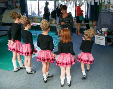 The Kelly Irish Dancers get their briefing...