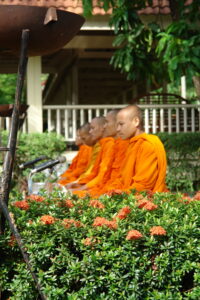 Monks blessing staff and patrons at the Sofitel Angkor Phokeethra, Sein Reap, Cambodia as part of the Cambodian National day celebrations