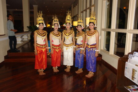 Beautiful dancers about to perform for patrons at the Sofitel Angkor Phokeethra, Sein Reap, Cambodia