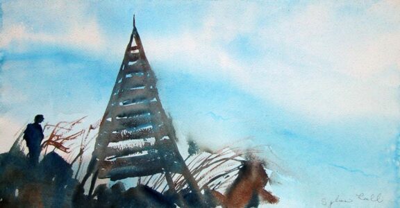 Contemplating the view from the trig on the highest point of the island.